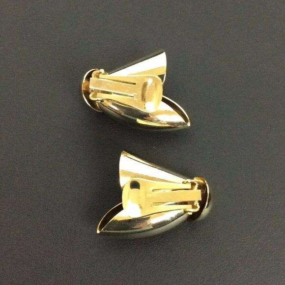 Stylized Bumble Bee Clip-On Earrings Silver Plate Modern Statement 80s - Picture 2 of 4